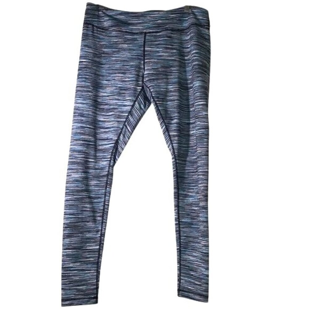 Zella Womens Striped Full-Length Leggings Size L Blue & Black Stretchy Activewea